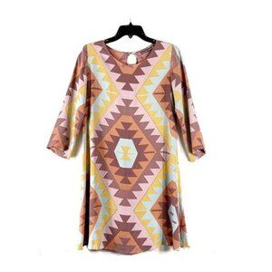 Mister Zimi Aztec A-Line Flowy Dress Swimsuit Cover 3/4 Sleeve Size 6 Tiny Flaws